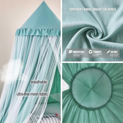 Kertnic Princess Bed Canopy for Girls, Double Layer Round Bed Mosquito Net, 31.5" Large Dome Indoor Castle Bed Tent, Sleeping & Reading Nook Curtain for Boys Girls (Green)