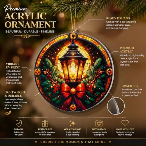 Lantern Christmas Ornament 2026, Vintage Hanging Tree Decoration with Pine Branches and Warm Glow, Festive Holiday Decor, for Friends, Mom and Grandparents