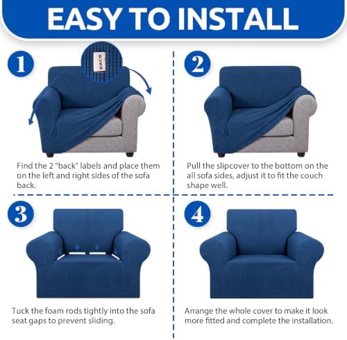 KEKUOU Stretch Chair Sofa Slipcover, Single Couch Cover,Classic Blue