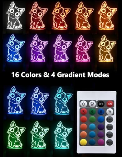 Cat Night Light Remote Control, Kitty Cute 3D Illusion RGB, Touch Bedside Lamp, Gifts for Kids Birthday, Bedroom Decor, Kids Room, Baby Nursery