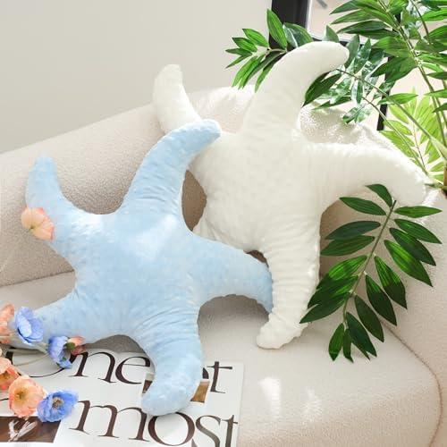 Tatuo 2 Pcs Starfish Pillow Cute Beach Pillow 22'', White, Blue
