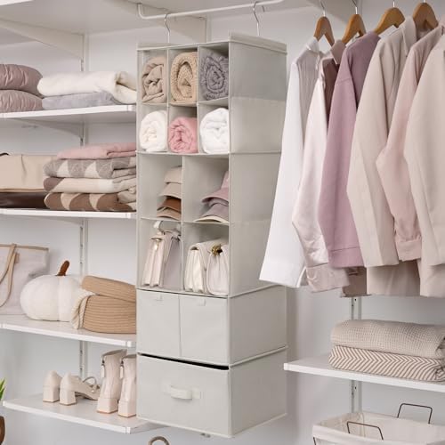 GRANNY SAYS Hanging Closet Organizer with 3 Drawers & 10 Cubicles, Beige