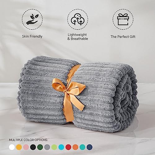 BEDELITE 3D Ribbed Jacquard Grey Fleece Twin Blanket for Bed, 60x80 Inch