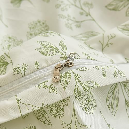 HighBuy 3 Pieces Duvet Cover Queen White Duvet Cover with Green Floral Print,Coquette Soft Comforter Cover Boho Style,Aesthetic Queen Bedding Set with Zipper Closure 4 Ties,All Season