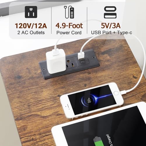 AMHANCIBL Narrow Side Table with Charging Station, Small End Table