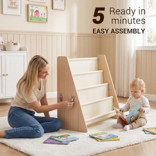 KiddoCood 4-Tier Wood Kids Bookshelf & Front Facing Toddler Bookcase