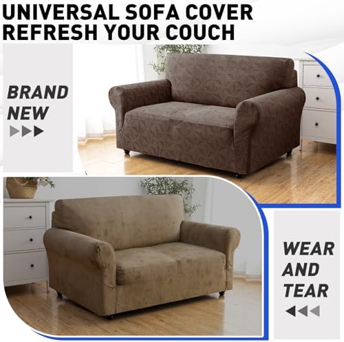 YEMYHOM 1 Piece Stretch Chair Sofa Slipcovers Couch Covers for 1 Seat, Jacquard Armchair Covers with Non-Slip Elastic Bottom, Thickened Furniture Protector for Dogs Pets kids (Small, Brown）