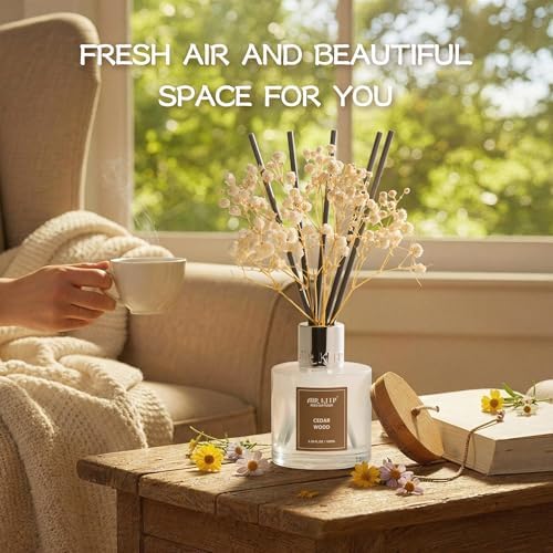 Airkeep Reed Diffuser Set,3.38 fl oz (100 ml) - Cedar Wood Oil Diffusers with 8 Reed Sticks, Home Fragrance Reed Diffuser for Bathroom Shelf Decor