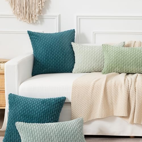 Kevin Textile Soft Corduroy 18x18 Inch Pillow Covers 2 Pack, Teal Blue