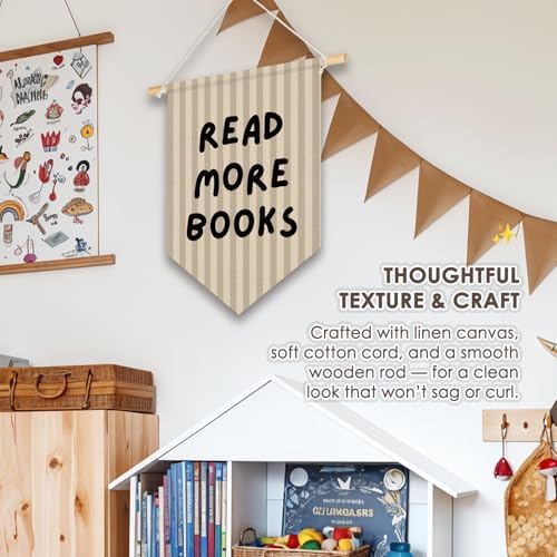 Classroom Reading Nook Decor, Read More Books Pennant Flag for Reading Corner Classroom Library 15x11 Inch - Beige