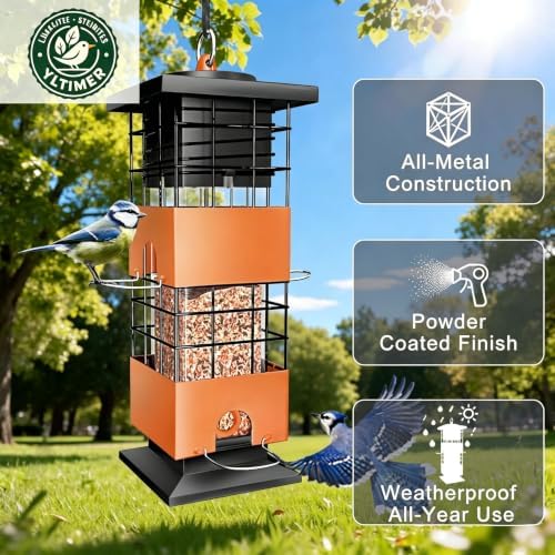 Squirrel Proof Metal Bird Feeder,3.5Lb,4 Ports,Weight Activated,Easy Refill