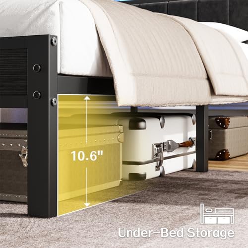 OLEVS King Bed Frame with Charging Station & LED Lights Modern Platform Bed