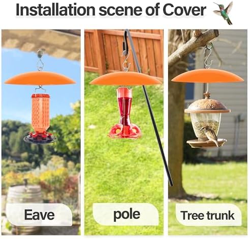 13" Bird Feeder Rain Guard, Hummingbird Feeder Shade Dome Cover, Hanging Baffle for Bird Feeder Pole,Smart Birds Feeder's Umbrella(Translucent Orange), 1 Pack