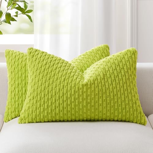 Kevin Textile Soft Corduroy 12"x20" Lumbar Pillow Covers 2 Pack, Xmas Green