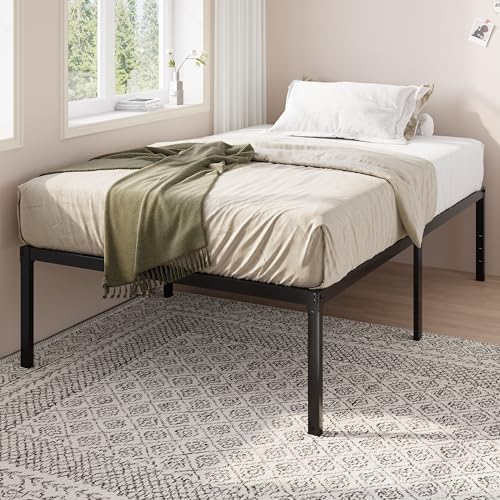 Allewie Twin Bed Frame, 18 Inch Metal Beds with Storage Space, Black