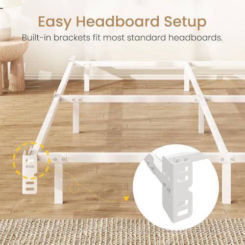 SHA CERLIN 7 Inch Metal Bed Frame, 9-Leg Box Spring Base, White, Queen