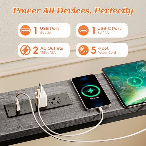 SUPERJARE 79 Inch Sofa Table with 2 Power Outlets and USB-C Ports