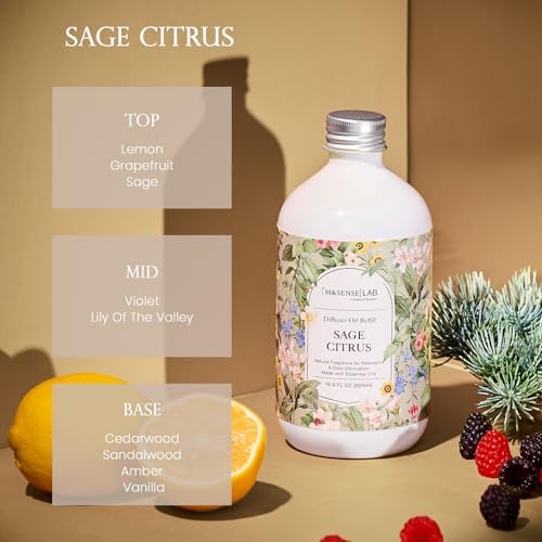 M&SENSE Reed Diffuser Set, Sage Citrus, 17oz Natural Essential Oil