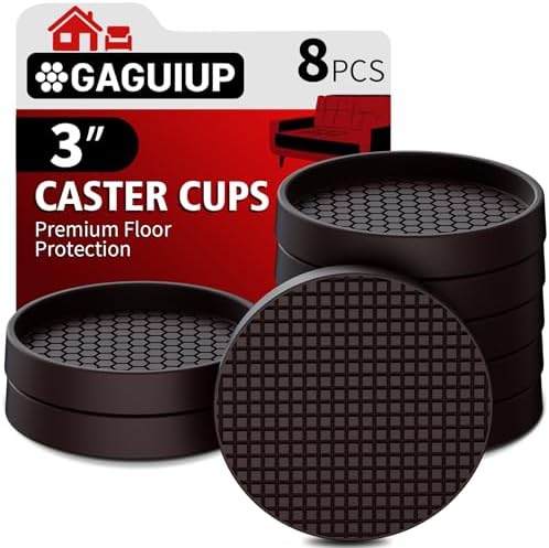 Non Slip Furniture Pads- 3"x3" Round Anti Skid Caster Cups Furniture Coasters, Anti-Sliding Grippers Floor Protectors for Furniture Bed, Couch, Chair Leg, Brown(Set of 8)
