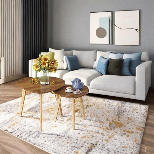 BAMEOS Bamboo Nesting Triangle End Table,Set of 2 Side Table Modern Minimalist Coffee Table for Living Room (Walunt)