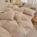 King Size Muslin Floral Duvet Cover Set 100% Cotton Cute Aesthetic Pink Comforter Cover,All Season Breathable Gauze Bedding Set with Zipper,1 Duvet Cover and 2 Pillowcases