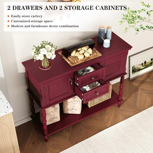 ARTPOWER Console Table with 2 Drawers, Retro Entryway Table with 2 Door