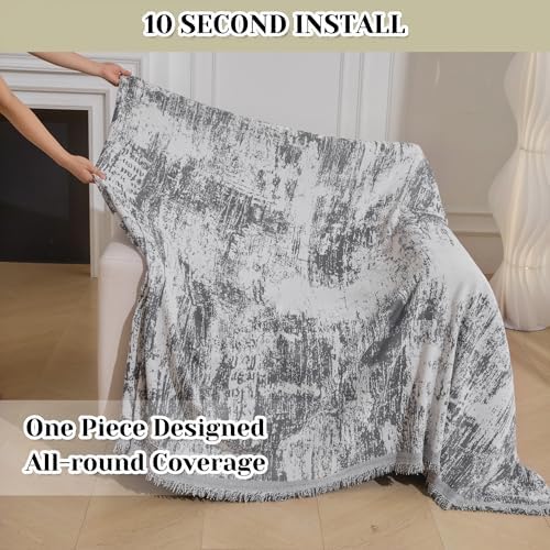 MEETSKY Small Couch Cover Oversized Chair Cover Washable, Chenille Soft Throw Cover for Single Sofa, Abstract Geometric Sofa Slipcover Multi-Use Furniture Protector for Pets, 71" x 91", Deep Grey