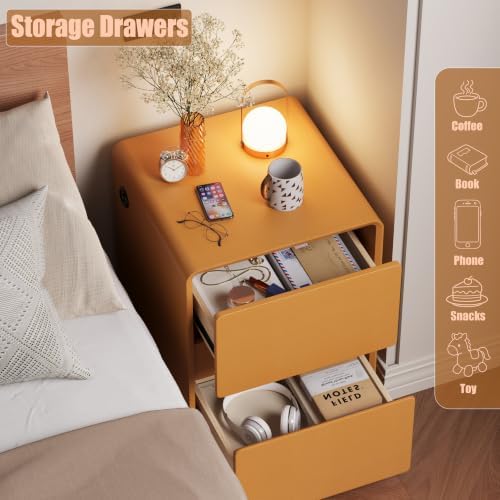 BOSHIRO 16″Narrow Nightstand, Slim Bedside Tables for Small Bedroom, Orange