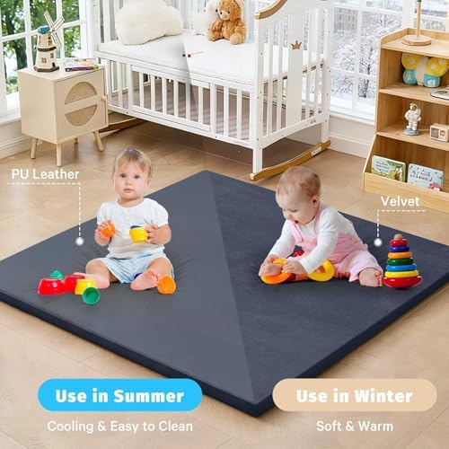 Waterproof Baby Play Mat for Floor Memory Foam 59 * 59 Cushion Playpen Playmat Tummy Time Crawling Mat Nursery Rug Thick Pad Create Soft & Safe Area for Infants,Toddler,Kids,Navy