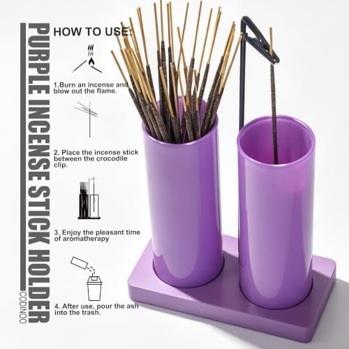 2 in 1 Incense Holder for Sticks,Glass Incense Burner Holder with Storage,Upside Down Incense Holder for Sticks with Glass Ash Catcher for Meditation Yoga Spa Room Home Decor[2 Long Full Purple]