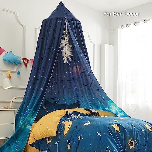 Bed Canopy for Kids, Printed Hanging Canopy for Baby Brib Kids Bed Room Decor Reading Nook Indoor Outdoor Playing Castle (Blue Starry Sky)