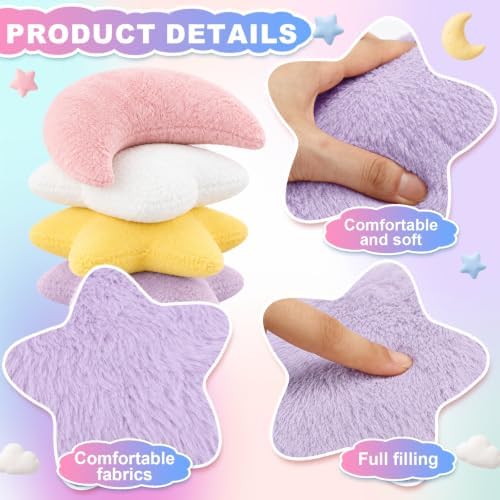 4 Pcs Plush Cloud Star Moon Throw Pillow Set, Pink, White, Yellow, Purple