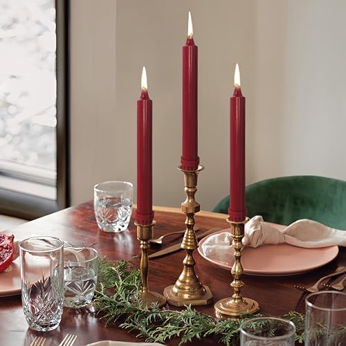 NJAO HOO Burgundy Taper Candle 8 Inch Christmas Candlesticks Red Unscented Dripless Handmade Candles for Home Decor Dinner New Year Party, 4 Pack