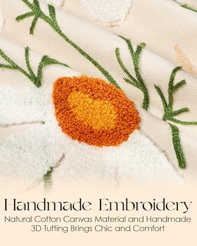 Canvas Embroidered Narrow 13"x 60" Table Runner, Beige Daisy