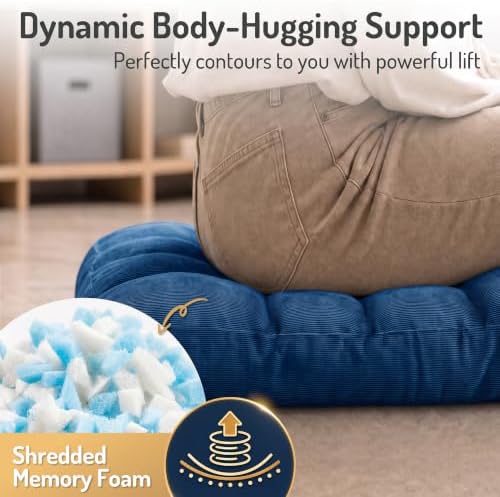 Large Floor Pillow for Adults, Square Meditation Cushion, 22 Inch Navy