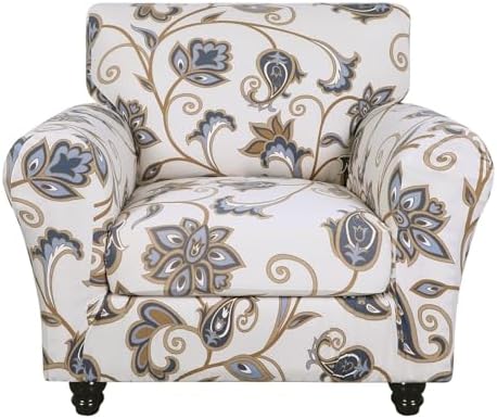 SearchI Stretch Sofa Cover Printed Couch Covers, Floral Pattern 2 Piece Armchair Slipcover with Separate Chair Cushion Cover, Washable Furniture Protector for Living Room(Armchair, Love Flower)