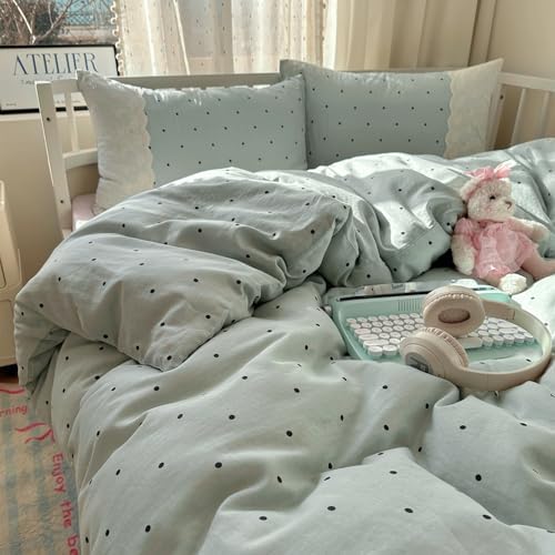 Lace Duvet Cover Set Twin(68"x86"),Black Dots