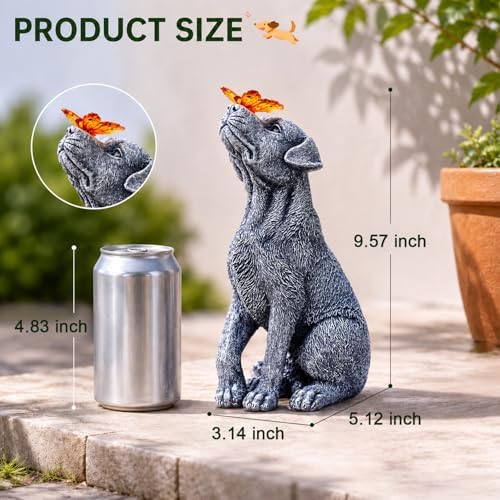 Goodeco Dog Statue with Solar Butterfly Garden Decor