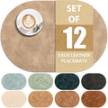 ADRIMER Oval Placemats Set of 12, Wipeable Faux Leather, Apricot