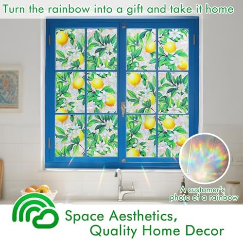 SOMWISE Rainbow Stained Glass Window Privacy Film,Heat Blocking Save Energy