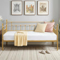 VECELO Twin Size Daybed Frame Metal Steel Slat Support with Headboard Sofa Bed Platform for Living Room, Guest Room, Easy Assembly, Gold