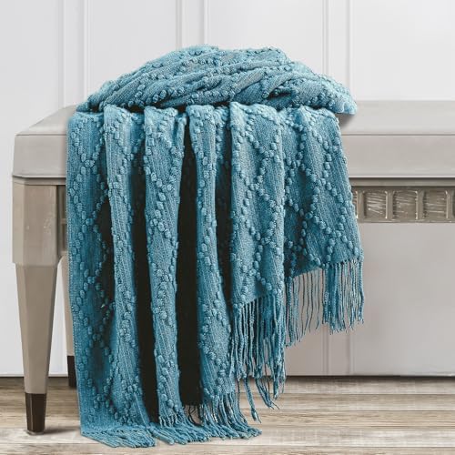 BOURINA Teal Throw Blanket 50 x70 Inch Jacquard Throw Knitted Blanket