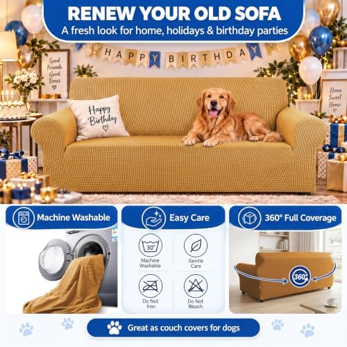 KEKUOU Stretch Oversized Couch Covers for Sofa Slipcover,Golden