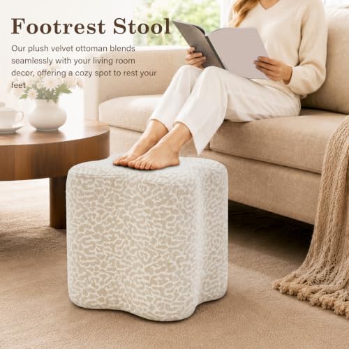 Leopard Ottoman Foot Stool, 15.7" Velvet Accent Ottoman