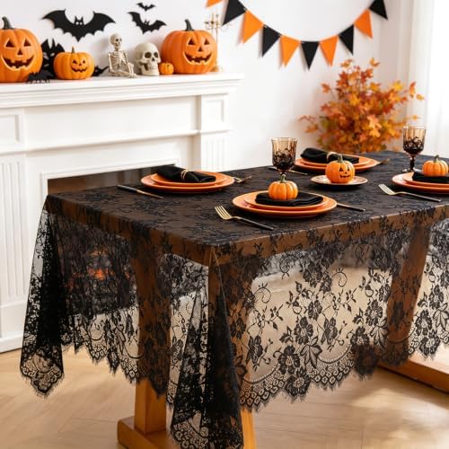Rustic Black Tablecloths 60x120 Inches Lace Overlay Wedding Decor 10 Packs