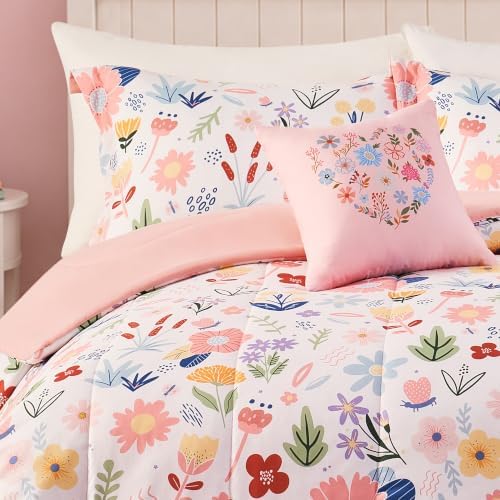 Twin Comforter Set for Girls-3 Pieces Flower Printed Twin Bedding Sets