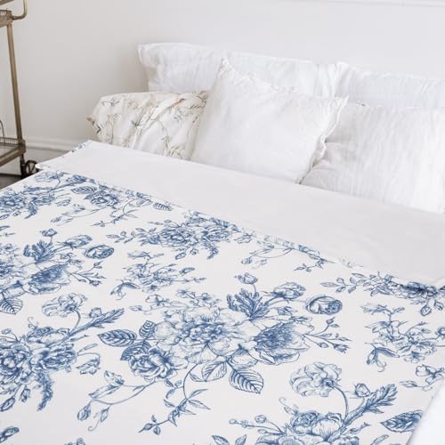 JarThenaAMCS Floral Fuzzy Blanket Blue Flowers Throw Blanket Decorative Soft Cozy Flannel Blanket for Home Bed Sofa Couch Chair, 50 x 60 Inch