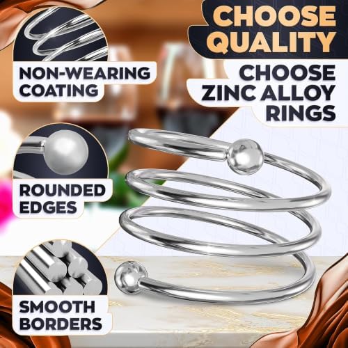8 Pcs Silver Napkin Rings, Round Metal, Reusable, 1.83 in Diameter