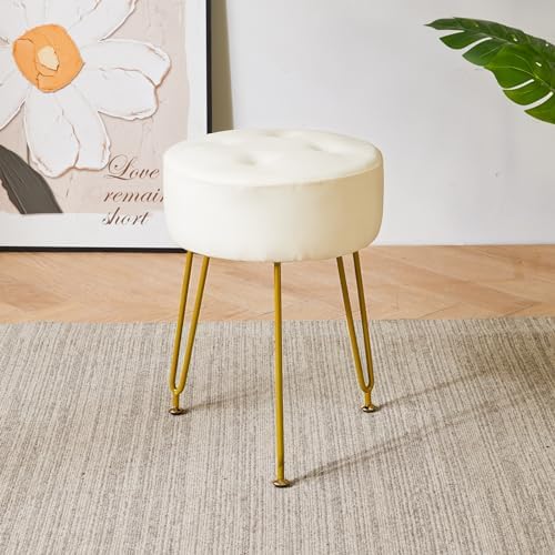 IBUYKE Makeup Vanity Stool, Faux Leather Round Footrest Chair, White LG-31W