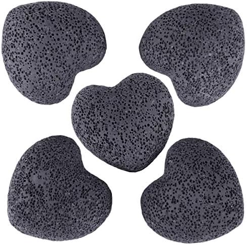 rockcloud 5 PCS 1.7" Black Lava Rock Stone Heart Shape Pocket Stones